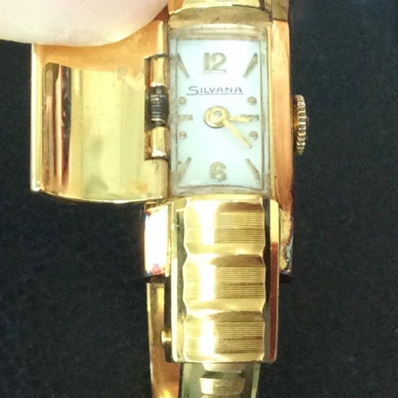 RARE Mid-Century Silvana Wind-Up Bracelet Cuff Wristwatch w/Hinged Cover - Picture 4 of 9